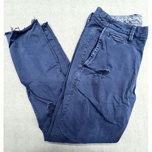 Gap Pants Men 32x34 Slim Vintage Wash‎ Blue Chino Distressed Raw Hem Stretch